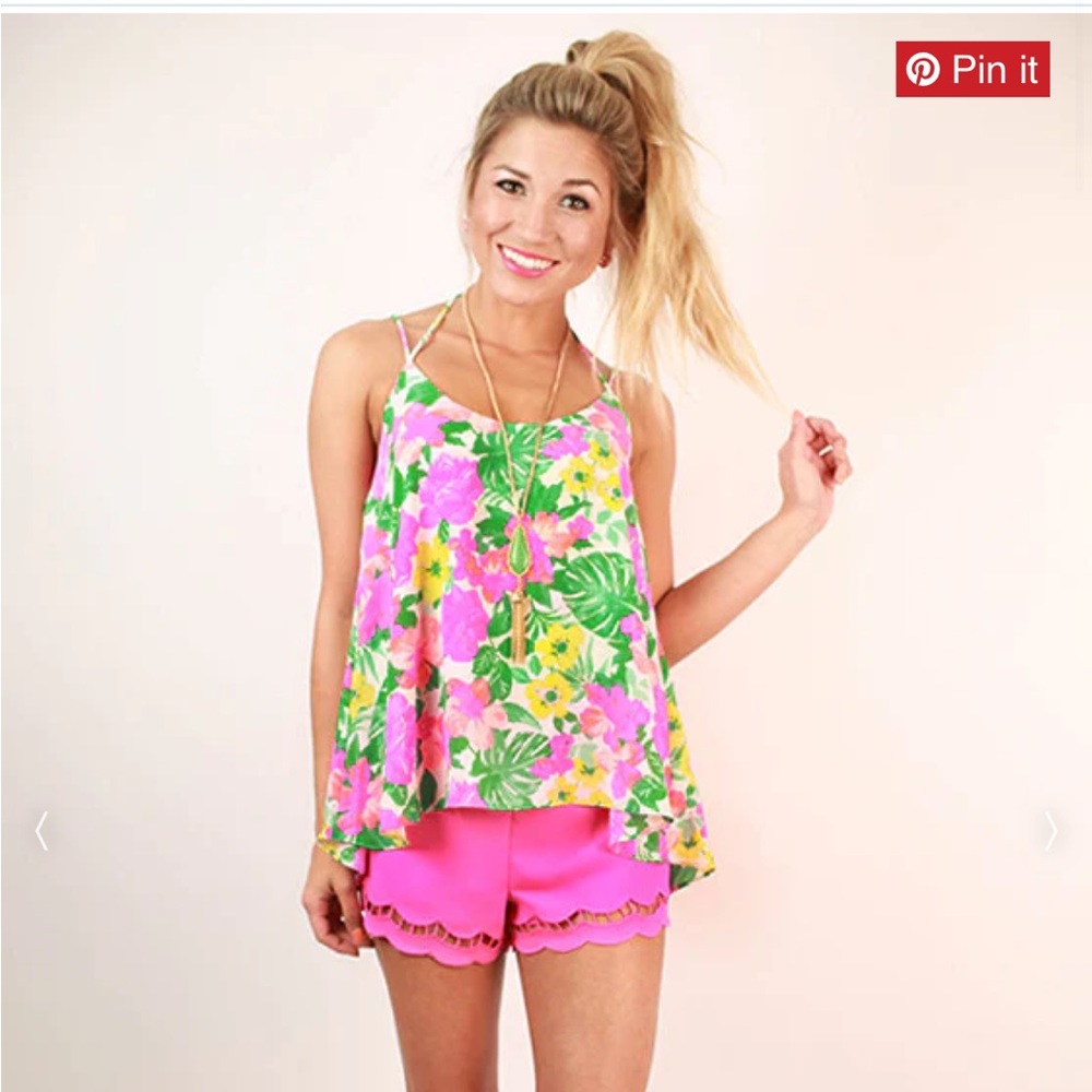 Shop Impressions Size Medium Tropical Floral Summer Tie Tank Top